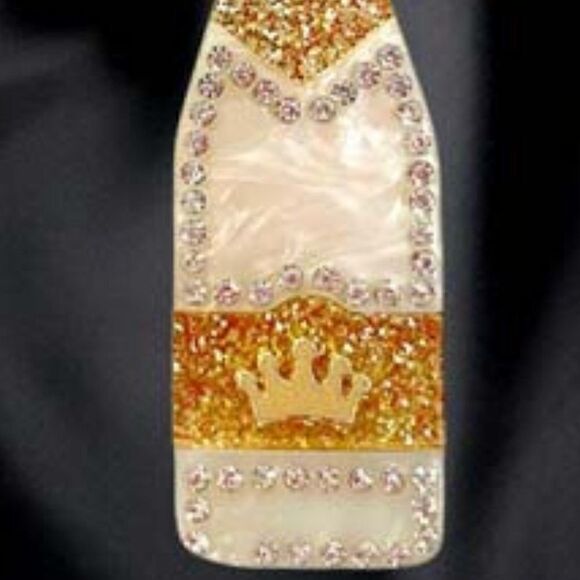 Champagne Bottle White Glittered Acetate Dangle Earrings - Picture 3 of 7